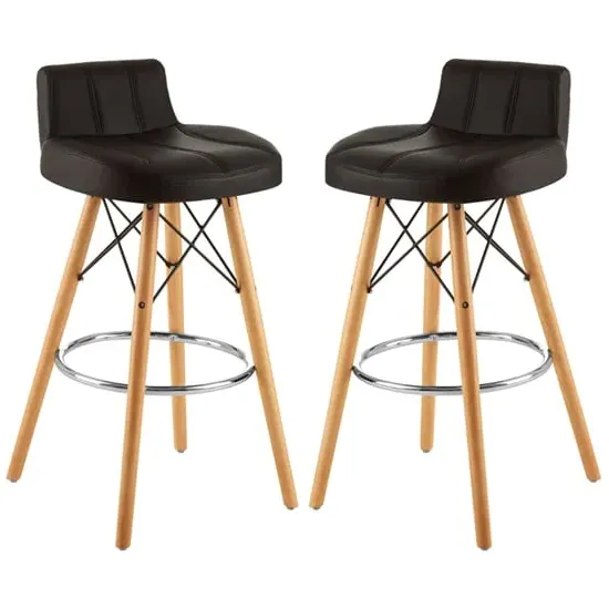 Porrima Bar Stools with Footrest - Black, Faux Leather