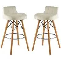 Porrima Bar Stools with Footrest - White, Faux Leather