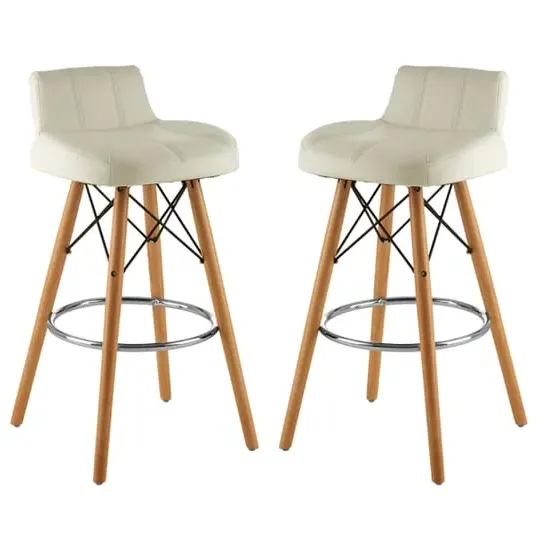 Porrima Bar Stools with Footrest - White, Faux Leather