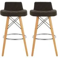 Porrima Bar Stools with Natural Legs - Black, Faux Leather
