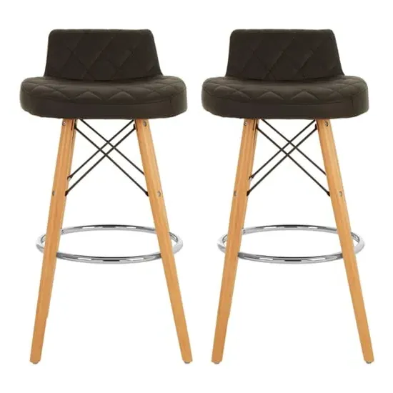 Porrima Bar Stools with Natural Legs - Black, Faux Leather image