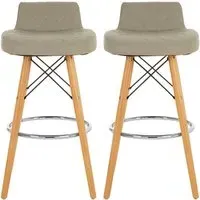 Porrima Bar Stools with Natural Legs - Grey, Faux Leather