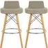 Porrima Bar Stools with Natural Legs - Grey, Faux Leather