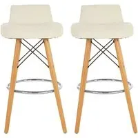 Porrima Bar Stools with Natural Legs - White, Faux Leather
