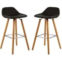 Porrima Bar Stools with Wooden Legs - Black, Faux Leather