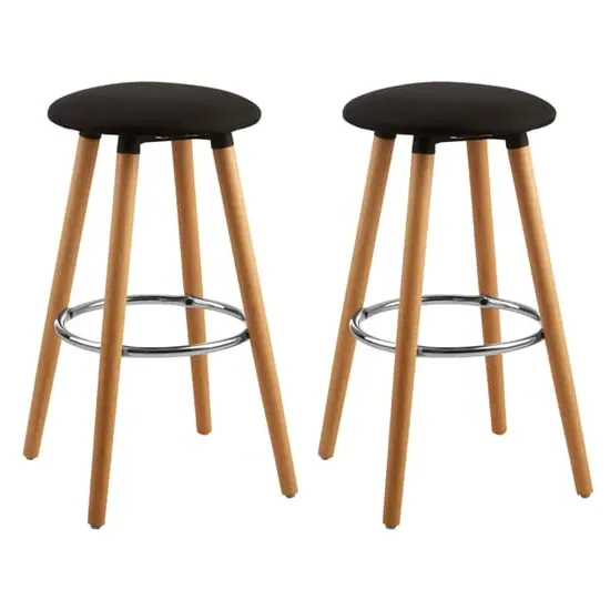 Porrima Round Seat Bar Stools In Pair - Black, Beechwood image