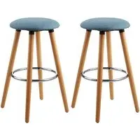 Porrima Round Seat Bar Stools in Pair - Blue, Fabric