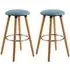 Porrima Round Seat Bar Stools in Pair - Blue, Fabric