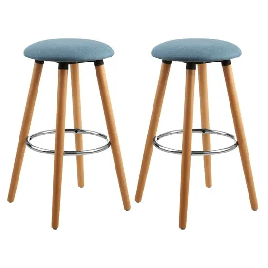 Porrima Round Seat Bar Stools in Pair - Blue, Fabric image