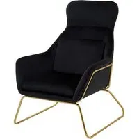 Porrima Velvet Armchair with Gold Frame - Black, Velvet