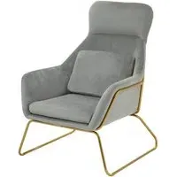 Porrima Velvet Armchair with Gold Frame - Grey, Velvet