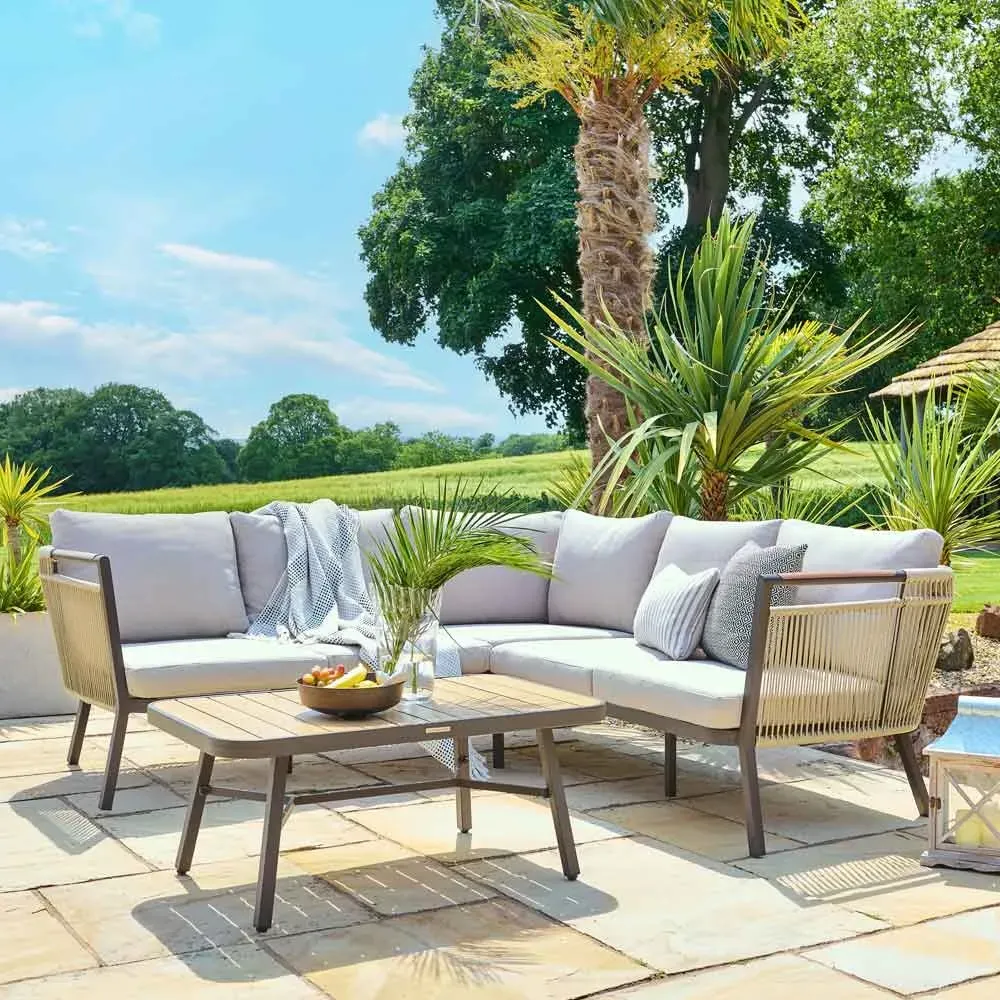 Porta L-Shaped Garden Lounger Set with Coffee Table - Grey, Aluminium product