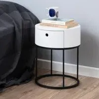 Portage Round Bedside Cabinet with Drawer - White