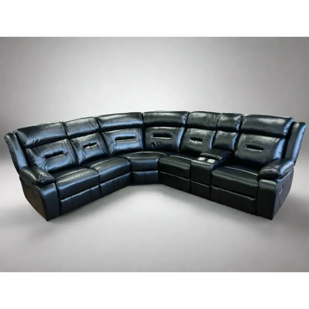 Portales Corner Sofa with Storage Reclining - Black, Faux Leather image