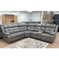 Portales Corner Sofa with Storage Reclining - Grey, Faux Leather