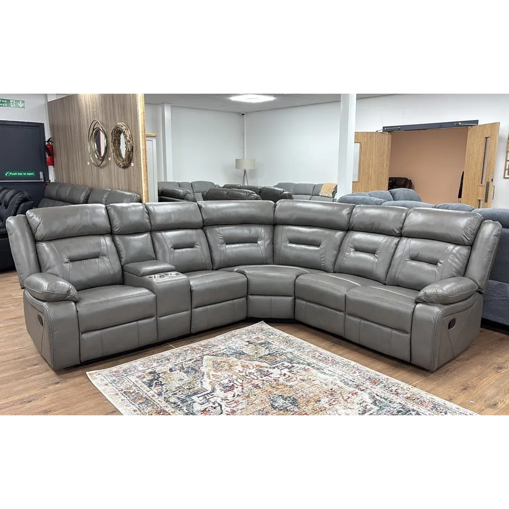 Portales Corner Sofa with Storage Reclining - Grey, Faux Leather