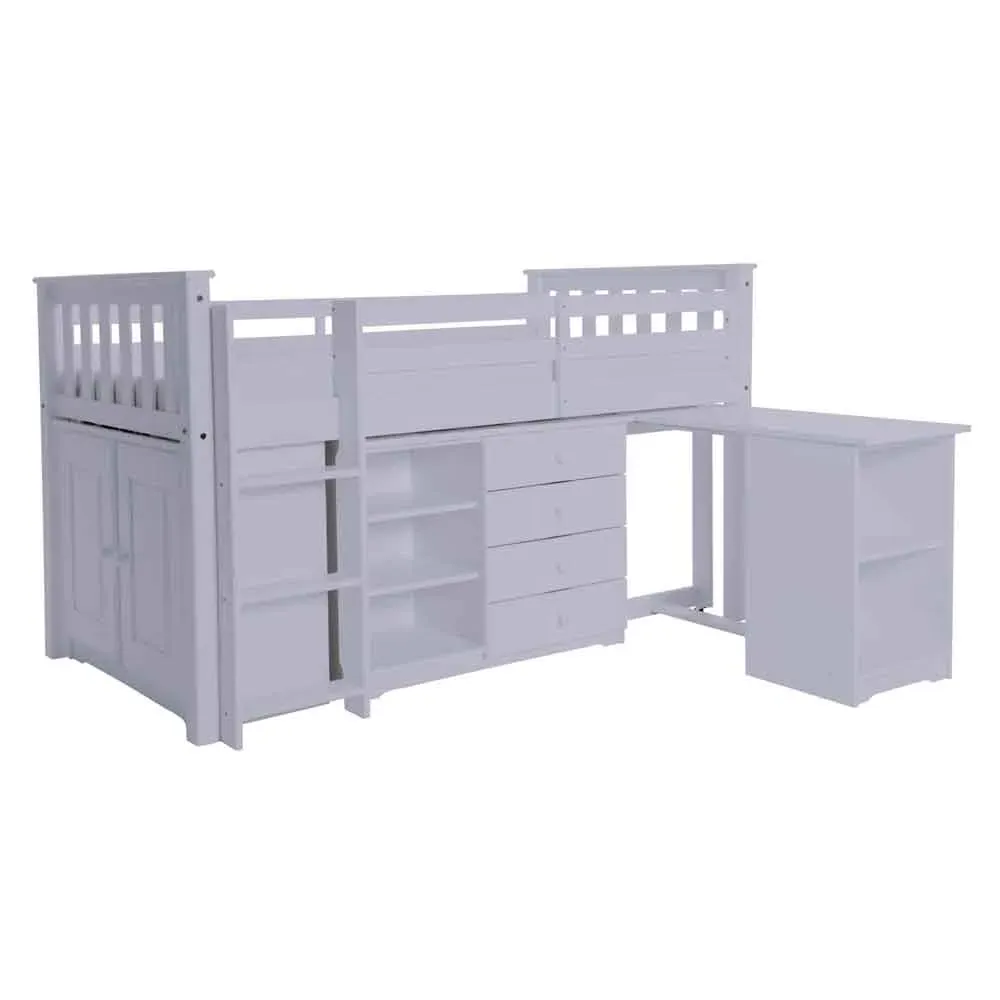 Portland Mid Sleeper Bed with Desk and Storage - Grey, Wood product