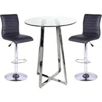 Poseur Round Bar Table with 2 Ripple Stools - Clear, Glass