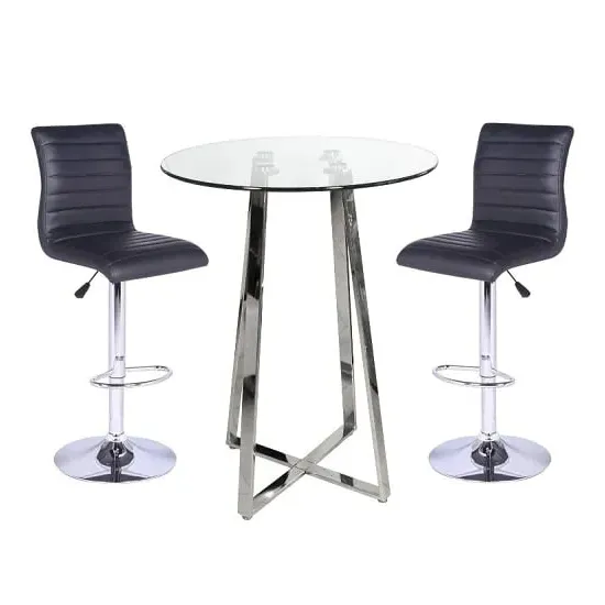 Poseur Round Bar Table with 2 Ripple Stools - Clear, Glass