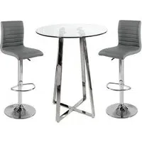 Poseur Round Bar Table with 2 Ripple Stools - Grey, Glass
