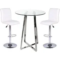 Poseur Round Bar Table with 2 Ripple Stools - White, Glass