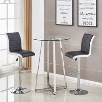 Poseur Round Bar Table with 2 Ritz Stools - Black, Glass