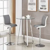 Poseur Round Bar Table with 2 Ritz Stools - Grey, Glass