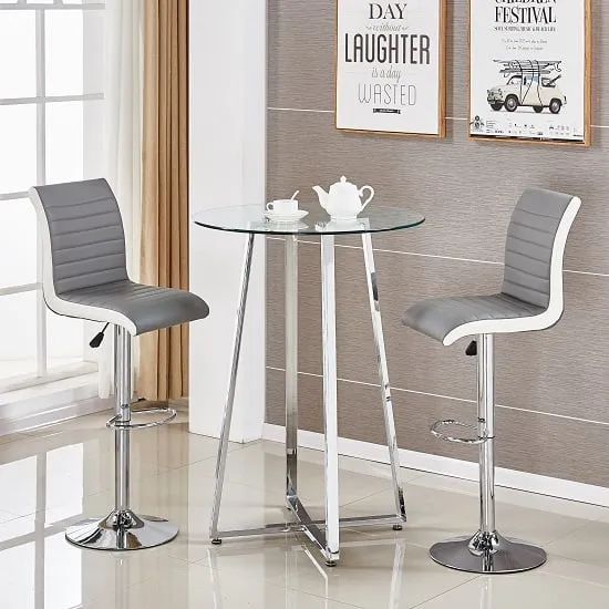 Poseur Round Bar Table with 2 Ritz Stools - Grey, Glass