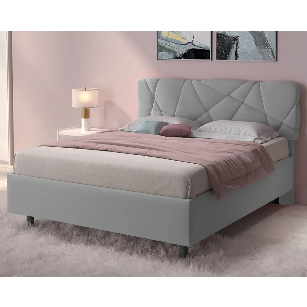 Poznan Small Double Ottoman Bed - Light Grey, Fabric