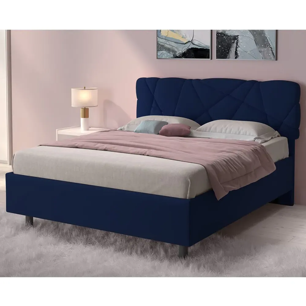 Poznan Small Double Ottoman Bed - Midnight Blue, Fabric