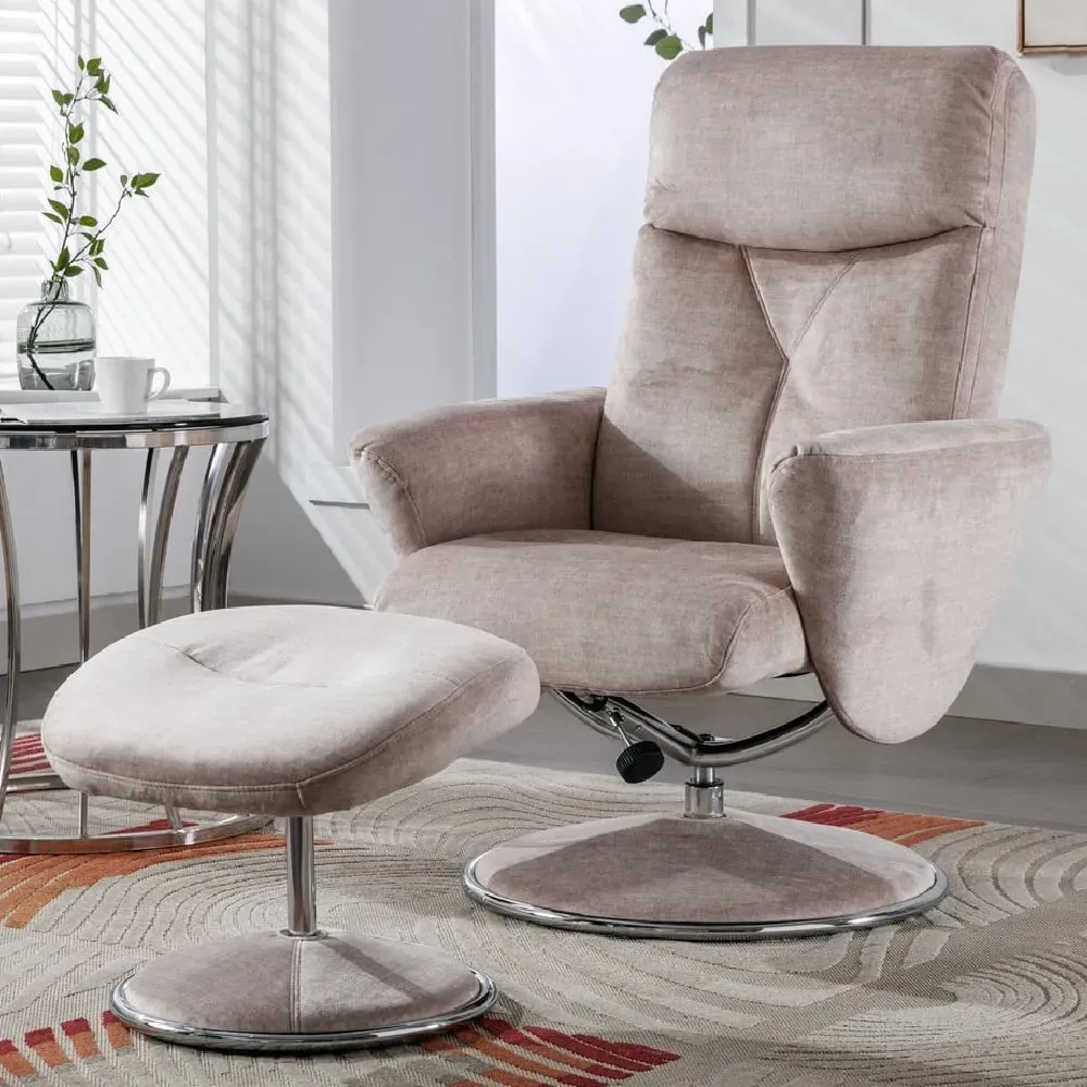 Poznan Swivel Recliner Chair with Stool - Champagne, Fabric image