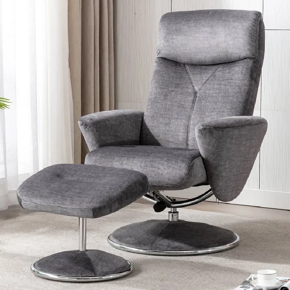 Poznan Swivel Recliner Chair with Stool - Graphite, Fabric