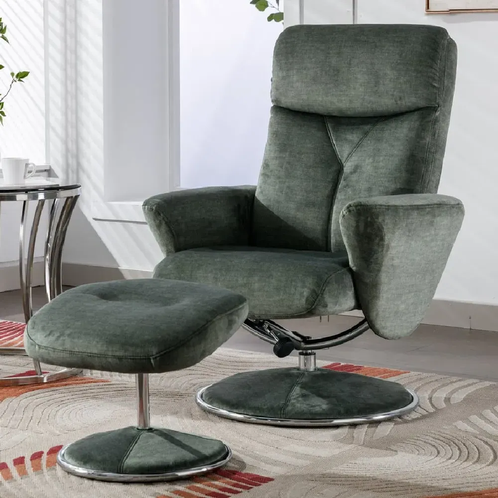 Poznan Swivel Recliner Chair with Stool - Green, Fabric