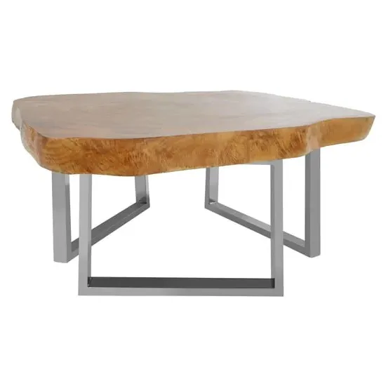 Praecipua Coffee Table with Steel Base - Silver, Teak