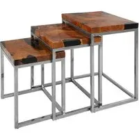 Praecipua Nest of 3 Tables with Steel Base - Natural, Teak