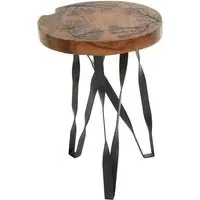 Praecipua Round Wooden Stool with Metal Legs - Brown, Teak