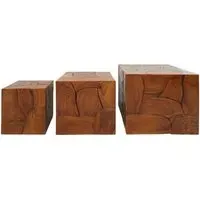 Praecipua Square Set of 3 Stools - Brown, Teak