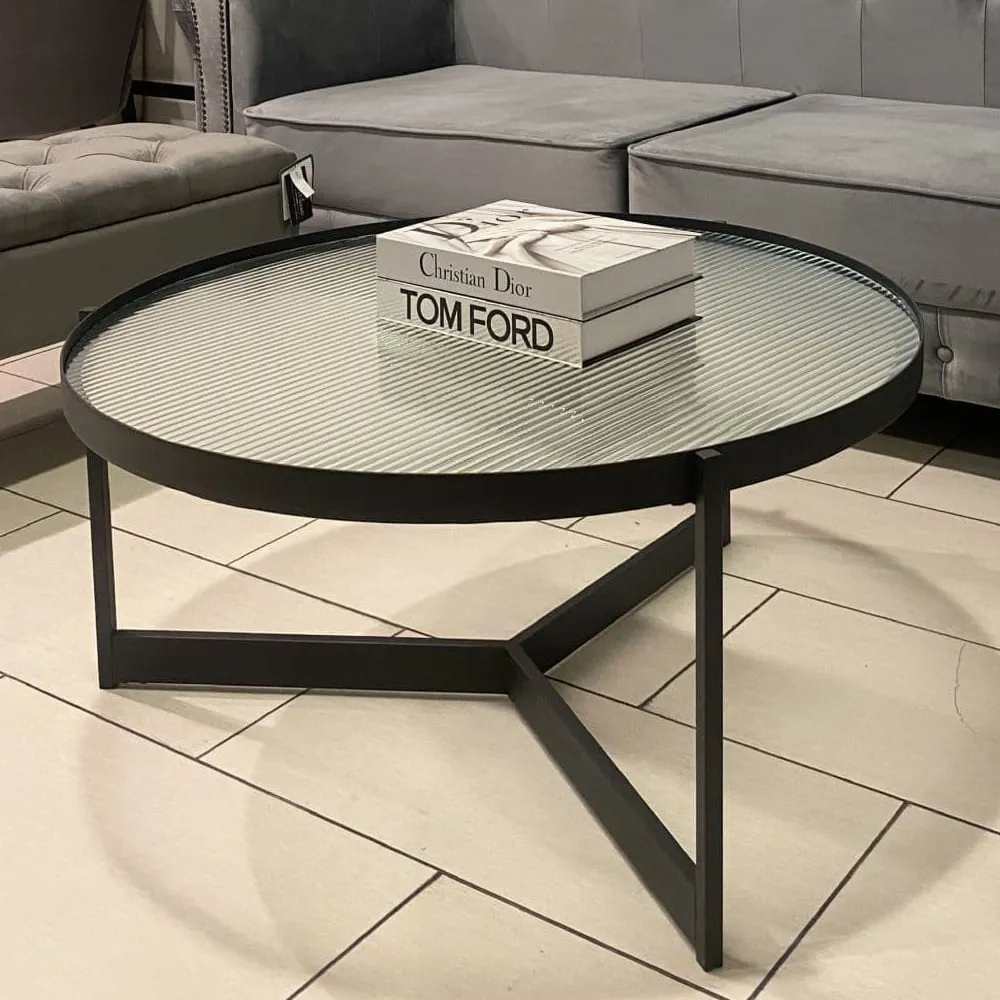 Prague Round Ribbed Glass Coffee Table - Black