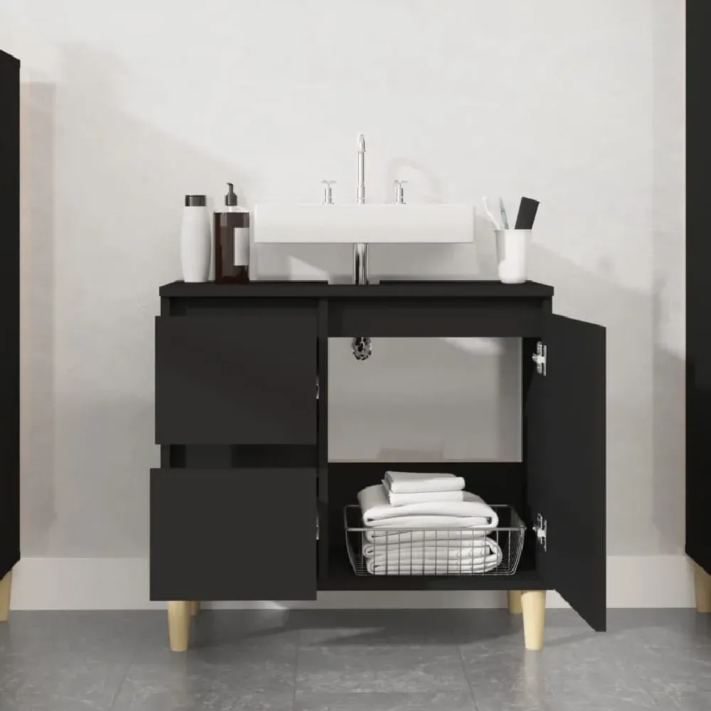 Prague Vanity Unit with Storage - Black, Oak image