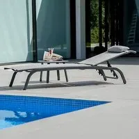 Prats Adjustable Sunbed with Side Table - Grey, Metal