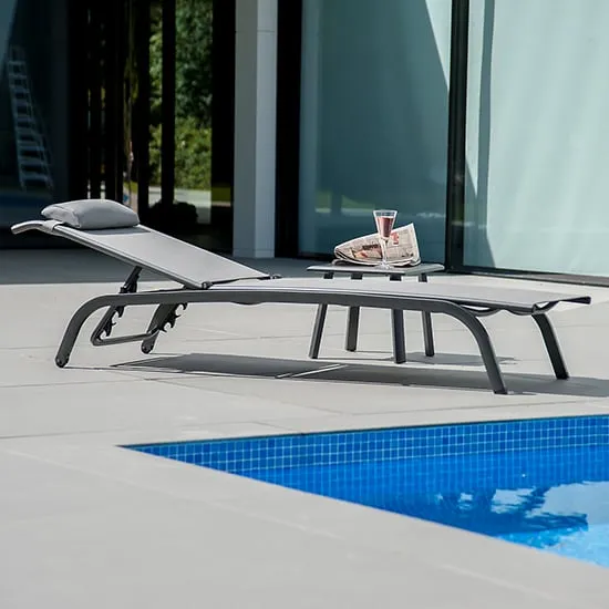Prats Adjustable Sunbed with Side Table - Grey, Metal image