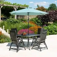 Prats Dining Set with 4 Recliners and Parasol - Blue