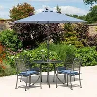 Prats Dining Set with Parasol - Blue