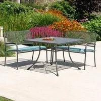 Prats Dining Table with 2 Benches - Blue, Metal