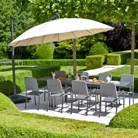 Prats Extending Dining Table 8 Armchairs Parasol - Charcoal