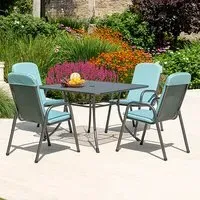 Prats Outdoor Dining Set with 4 Chairs - Jade Cushions