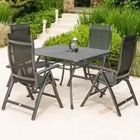 Prats Outdoor Dining Set with 4 Recliners - Grey, Metal