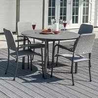 Prats Outdoor Stone Top Dining Table with 4 Armchairs - Grey
