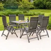 Prats Rectangular Dining Table with 6 Recliners - Grey