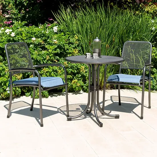 Prats Round Bistro Set with 2 Armchairs - Blue, Metal